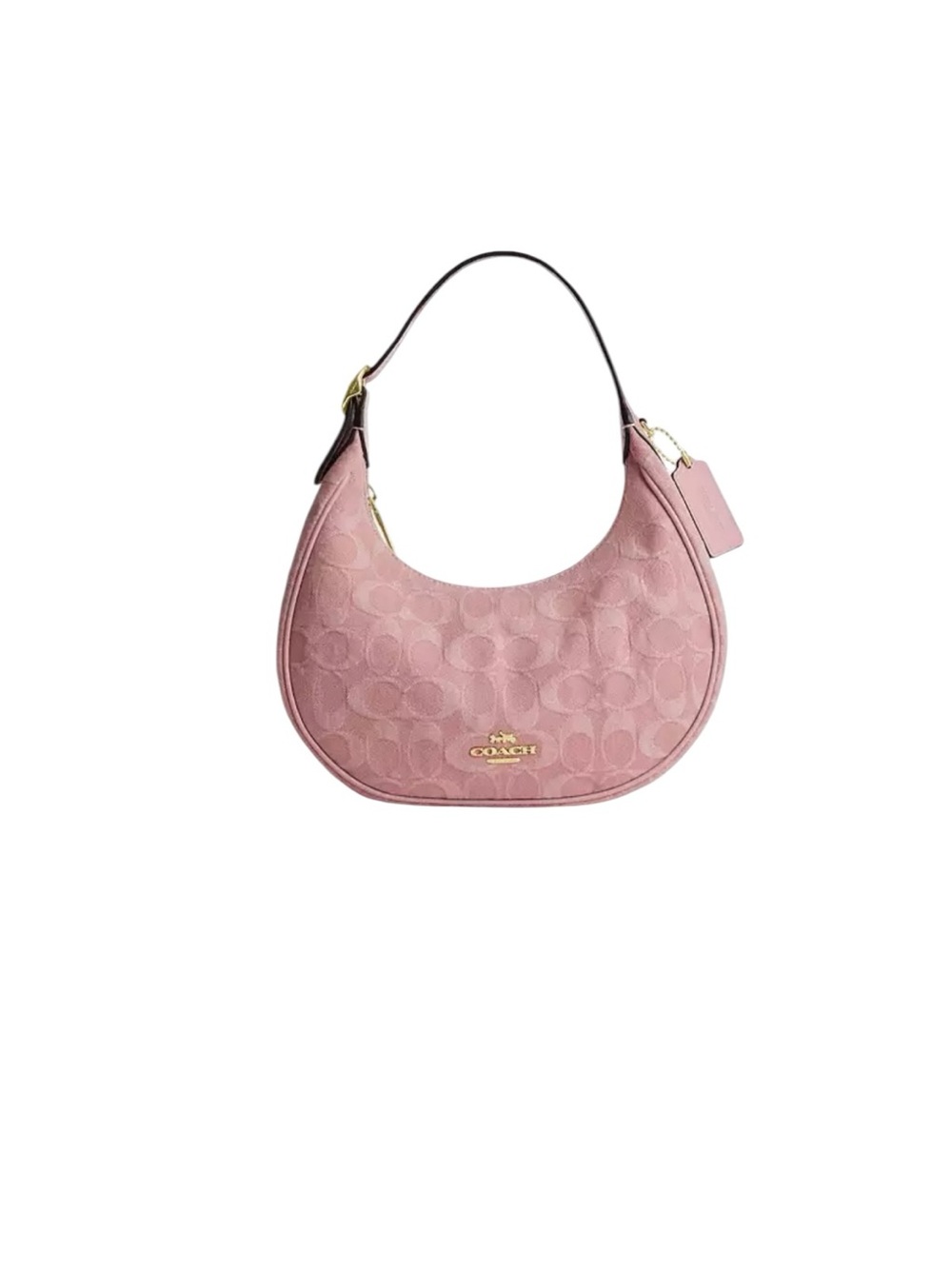 COACH Pink Denim Signature Emily Crescent Hobo Bag NWT